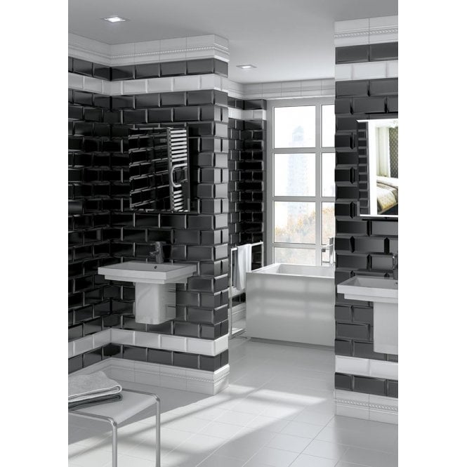 Vives Diamante Metro Brick Gloss Black 10cm x 20cm Wall Tile