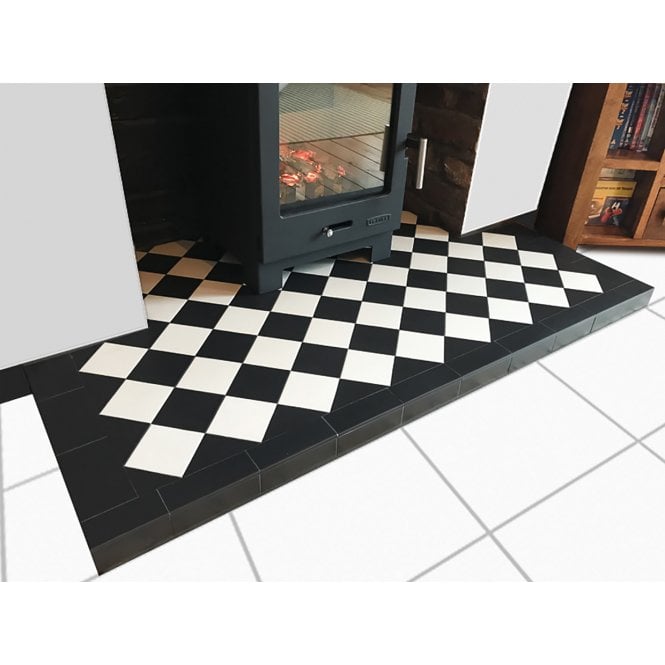 Diamond Chequer Fireplace Quarry Hearth Tile Set