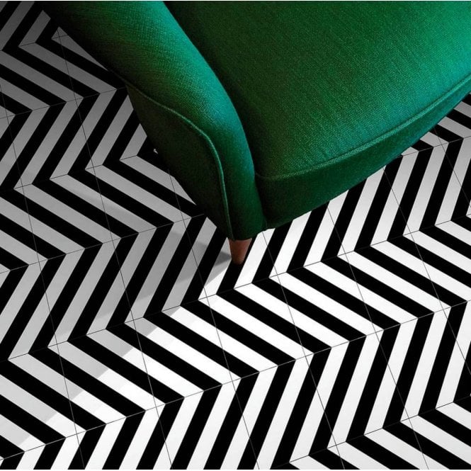 District Lines Black 20cm x 20cm Wall & Floor Tile