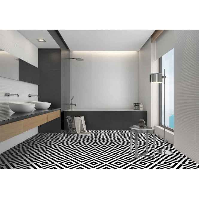 District Lines Black 20cm x 20cm Wall & Floor Tile