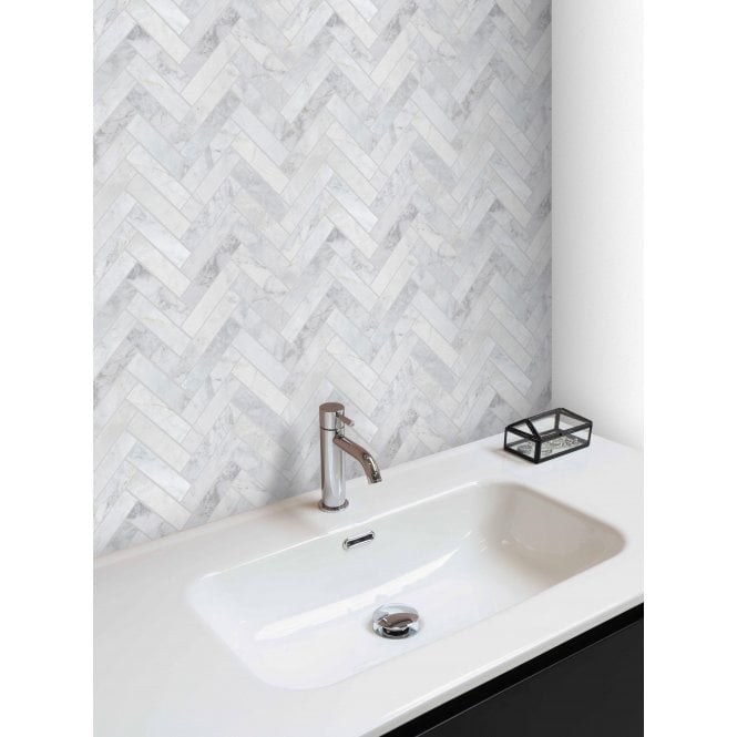 Dolomiti Carrara Honed Marble 28cm x 30.5cm Herringbone Mosaic Tile