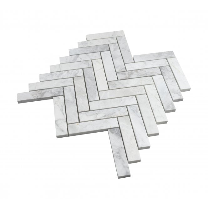 Dolomiti Carrara Honed Marble 28cm x 30.5cm Herringbone Mosaic Tile
