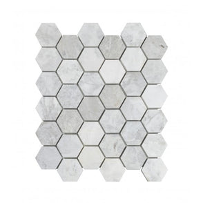 Dolomiti Carrara Honed Marble 28cm x 30.5cm Hexagon Mosaic Tile