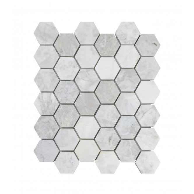 Dolomiti Carrara Honed Marble 28cm x 30.5cm Hexagon Mosaic Tile