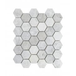 Dolomiti Carrara Honed Marble 28cm x 30.5cm Hexagon Mosaic Tile