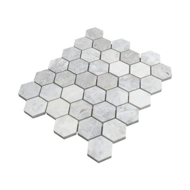 Dolomiti Carrara Honed Marble 28cm x 30.5cm Hexagon Mosaic Tile