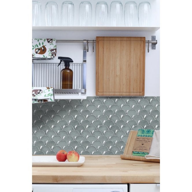 Duck Egg Gloss 27.3cm x 25.9cm Fan Mosaic Tile