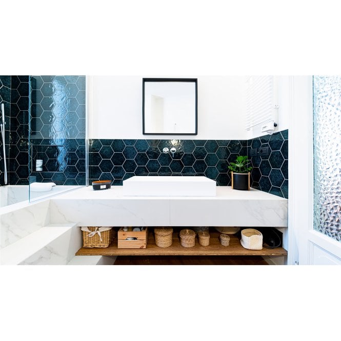 Italian Design Esamarine Blue 16.2cm x 18.5cm Hexagon Wall Tile