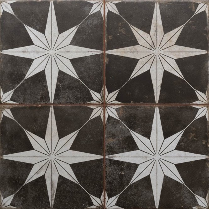 Etoile Black & white Matt Patterned Distressed effect Porcelain Wall & floor Tile
