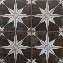 Etoile Black & white Matt Patterned Distressed effect Porcelain Wall & floor Tile