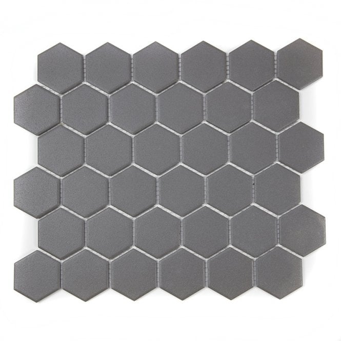 Full Body Hexagon Matt Dark Grey Mosaic (5.1cm x 5.9cm) 32.5cm x 28.1cm Wall & Floor Tile