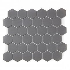 Full Body Hexagon Matt Dark Grey Mosaic (5.1cm x 5.9cm) 32.5cm x 28.1cm Wall & Floor Tile