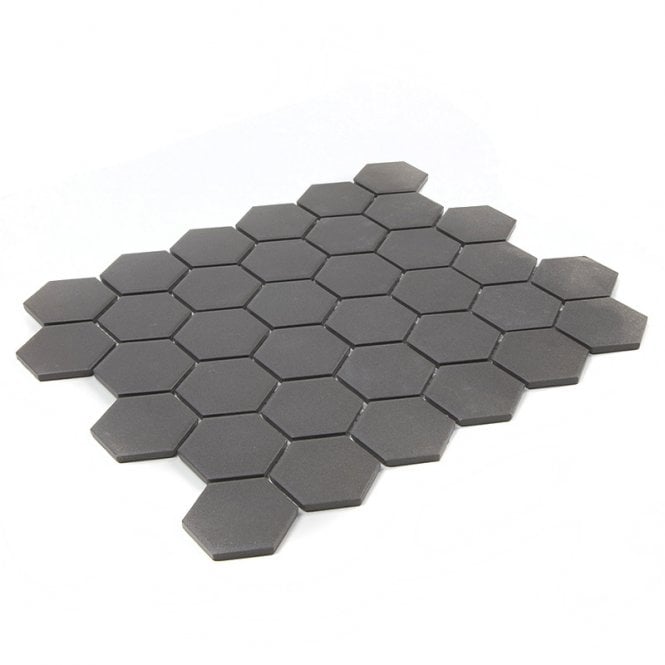 Full Body Hexagon Matt Dark Grey Mosaic (5.1cm x 5.9cm) 32.5cm x 28.1cm Wall & Floor Tile