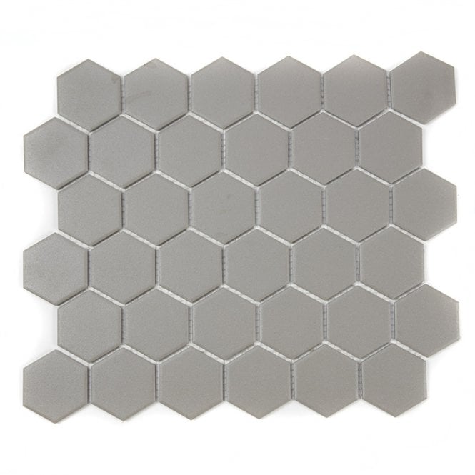 Full Body Hexagon Matt Medium Grey Mosaic (5.1cm x 5.1cm) 32.5cm x 28.1cm Wall & Floor Tile