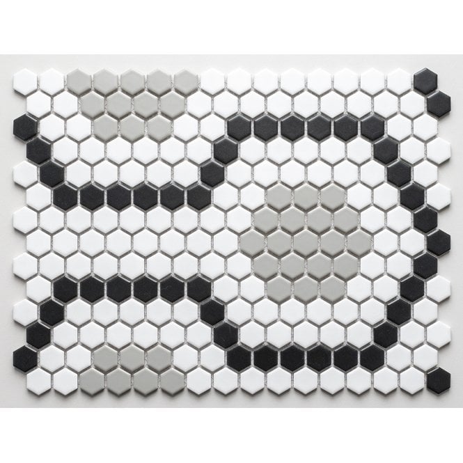 Geometric Hexagon Monochrome 30.3cm x 40cm (2.3cm x 2.3cm) Mosaic Tile