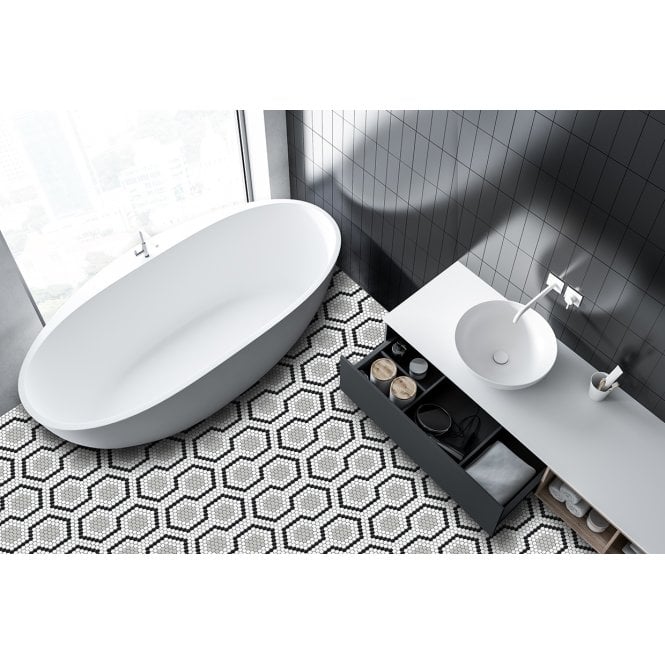 Geometric Hexagon Monochrome 30.3cm x 40cm (2.3cm x 2.3cm) Mosaic Tile