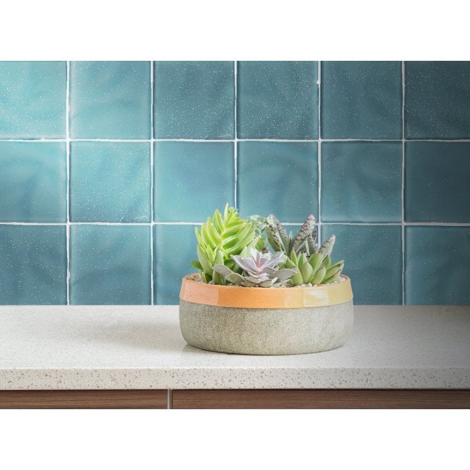 Gia Aqua Sparkle 9.8cm x 9.8cm Glass Tile
