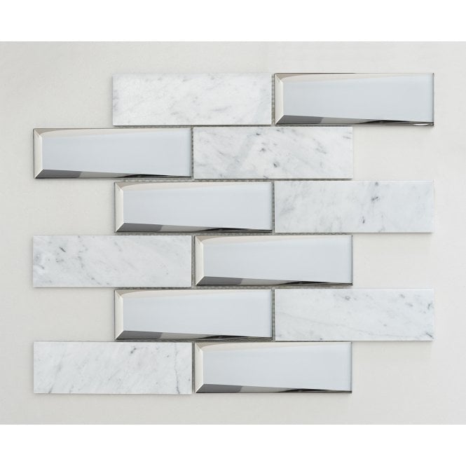 Glass Mirror Mix Carrara 30cm x 30cm Mosaic Tile