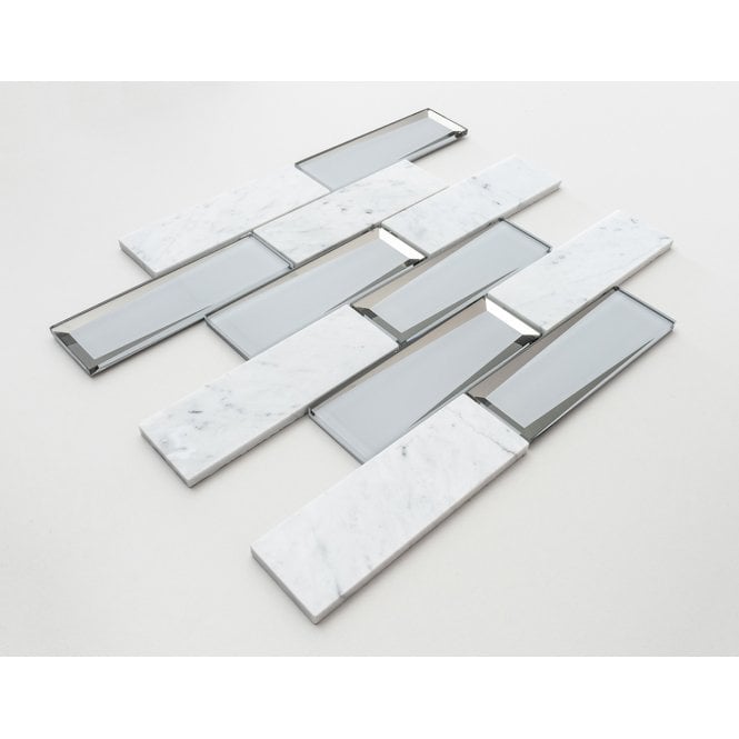 Glass Mirror Mix Carrara 30cm x 30cm Mosaic Tile