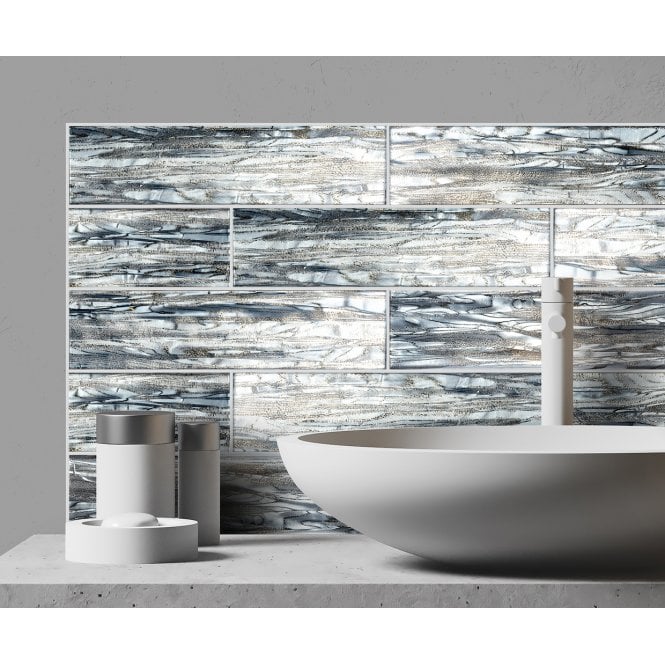 Glass Shell Grey 7.5cm x 30cm Wall Tile