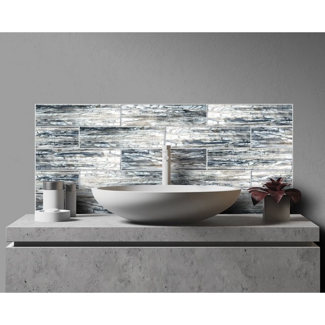 Glass Shell Grey 7.5cm x 30cm Wall Tile
