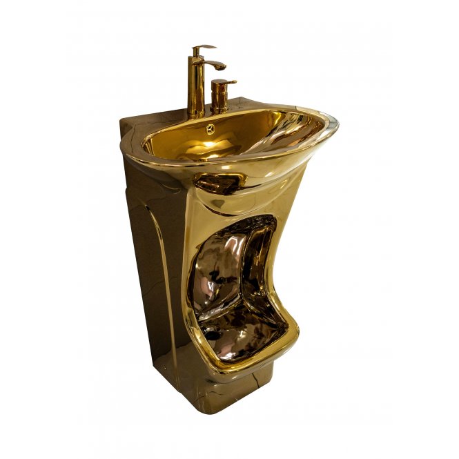 Gold Easy Wash Dual-Level Wudu Basin, Tap and Fittings