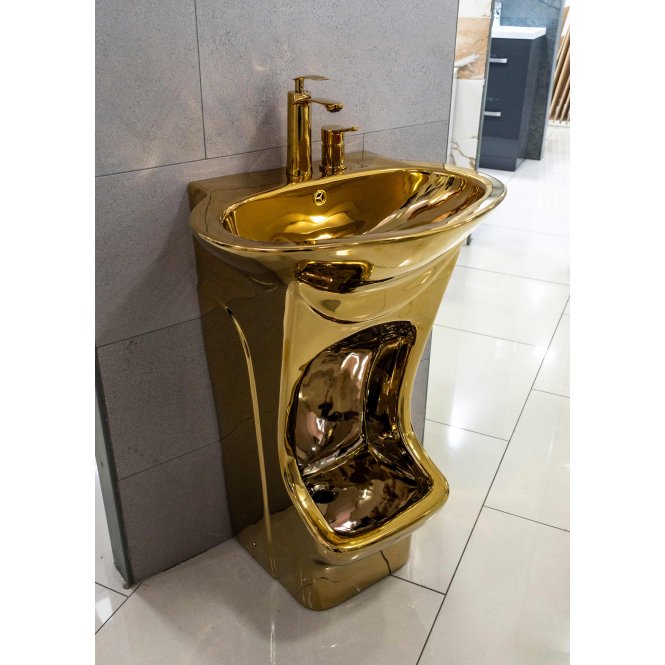 Gold Easy Wash Dual-Level Wudu Basin, Tap and Fittings