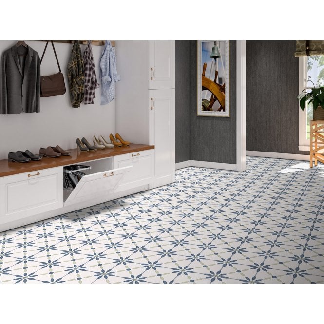 Havana White Flower 20cm x 20cm Wall & Floor Tile