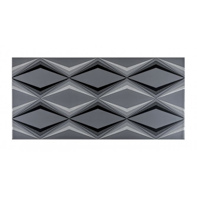 British Ceramic Tile Hemingway Diamond Décor Charcoal 25 x 50cm Wall Tile