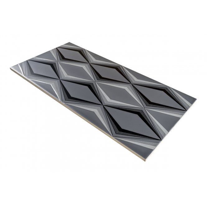 British Ceramic Tile Hemingway Diamond Décor Charcoal 25 x 50cm Wall Tile