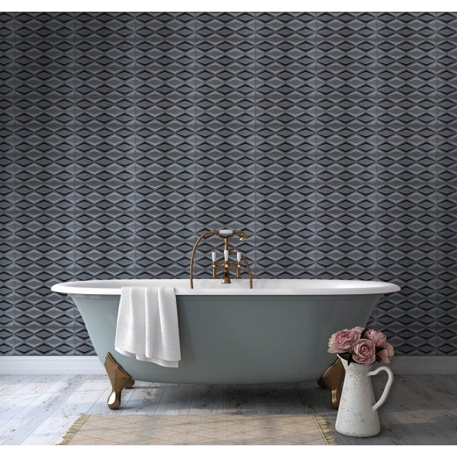 British Ceramic Tile Hemingway Diamond Décor Charcoal 25 x 50cm Wall Tile