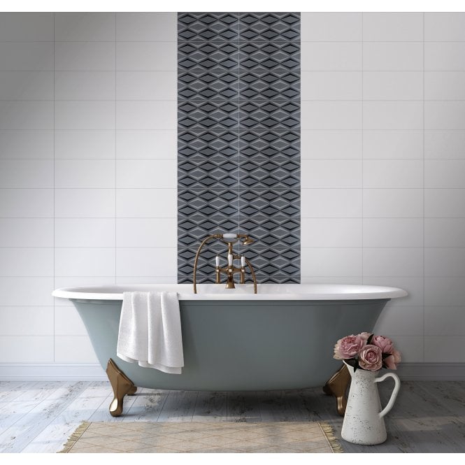 British Ceramic Tile Hemingway Diamond Décor Charcoal 25 x 50cm Wall Tile