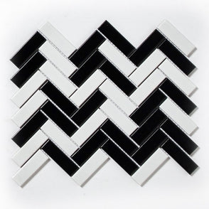 Herringbone Black and White Matt 31.8cm x 24.7cm Wall Mosaic