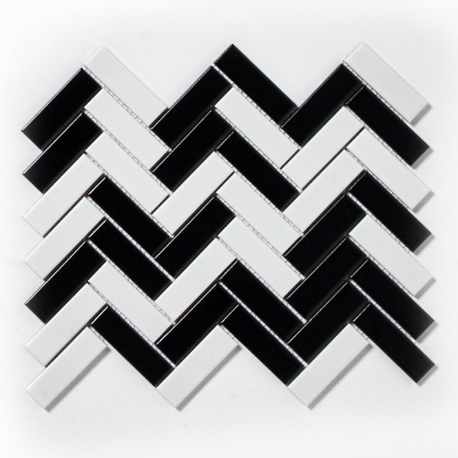Herringbone Black and White Matt 31.8cm x 24.7cm Wall Mosaic