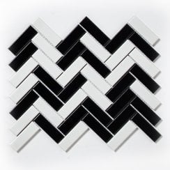 Herringbone Black and White Matt 31.8cm x 24.7cm Wall Mosaic