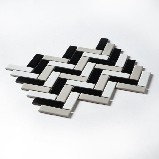 Herringbone Black and White Matt 31.8cm x 24.7cm Wall Mosaic