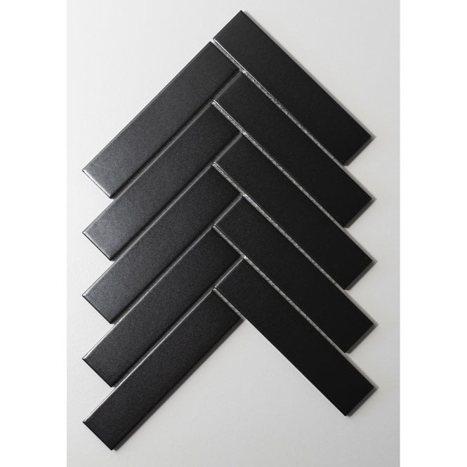 Herringbone Black Matt 20.9cm x 24.7cm (3.2cmx 14.5cm) Wall Mosaic