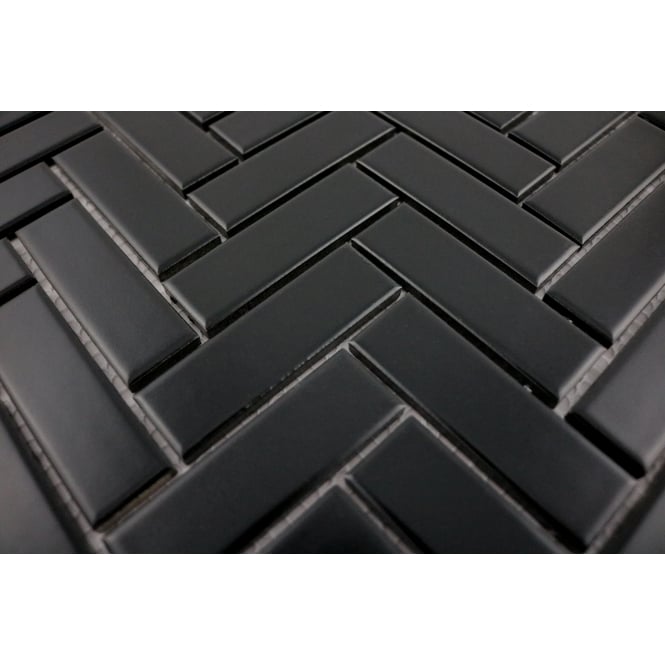 Herringbone Black Matt 31.8cm x 24.7cm (2.3cm x 7.3cm) Mosaic Tile