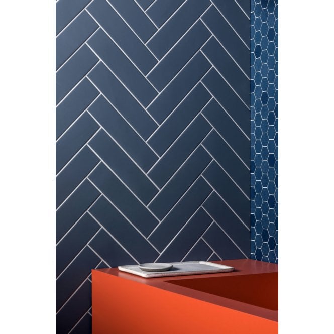 Herringbone Denim Blue Matt 20.4cm x 28cm (4.5cm x 19.5cm) Wall & Floor Mosaic