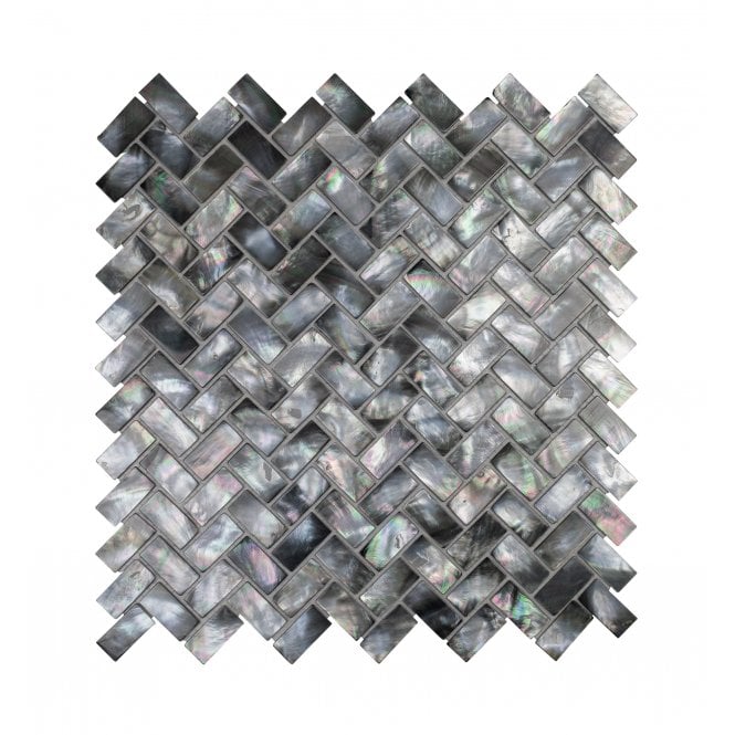 Herringbone Mother Of Pearl Black (1.5cm x 3cm) 27cm x 28.7cm Mosaic Tile