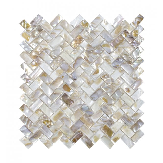 Herringbone Mother Of Pearl White (1.5cm x 3cm) 27cm x 28.7cm Mosaic Tile