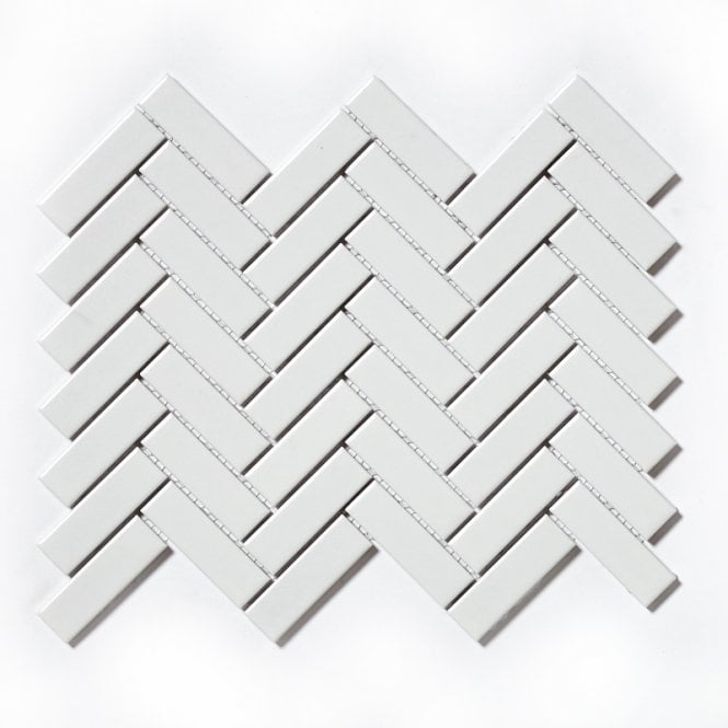 Herringbone White Gloss 31.8cm x 24.7cm (2.2cm x 7.2cm) Mosaic Tile