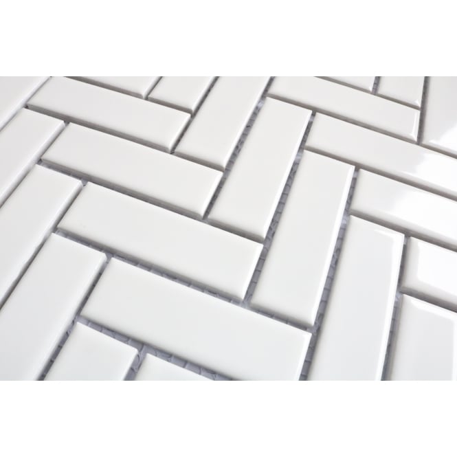 Herringbone White Gloss 31.8cm x 24.7cm (2.2cm x 7.2cm) Mosaic Tile
