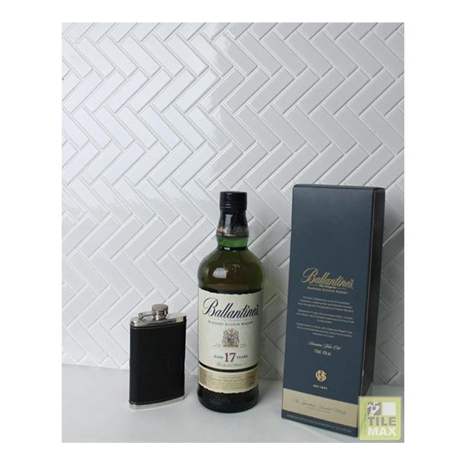 Herringbone White Gloss 31.8cm x 24.7cm (2.2cm x 7.2cm) Mosaic Tile
