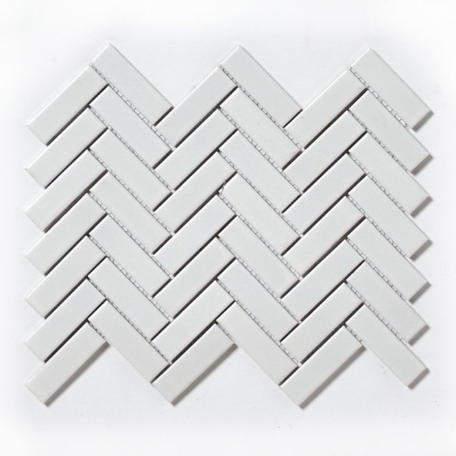 Herringbone White Matt and Gloss 31.8cm x 24.7cm (2.3cm x 7.3cm) Mosaic Tile