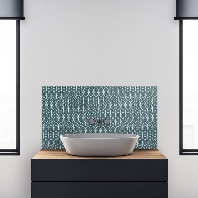 Hexacube 3D Gloss Teal 30.5cm x 26.5cm Mosaic