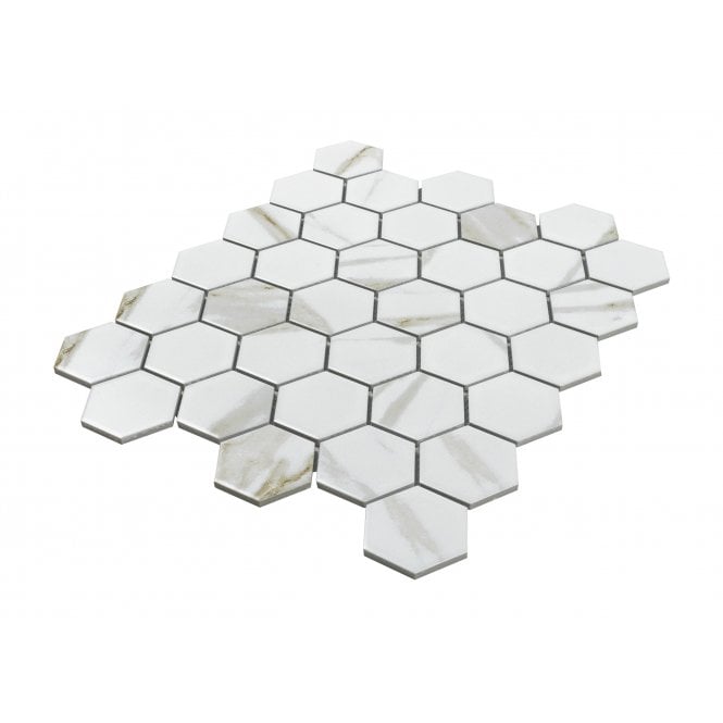 Hexagon Calacatta Matt (5.1cm x 5.9cm) 32.5cm x 28.1cm Mosaic Tile