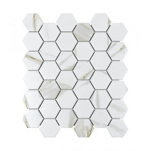Hexagon Calacatta Matt (5.1cm x 5.9cm) 32.5cm x 28.1cm Mosaic Tile