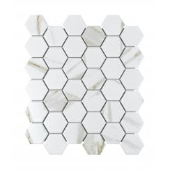 Hexagon Calacatta Matt (5.1cm x 5.9cm) 32.5cm x 28.1cm Mosaic Tile