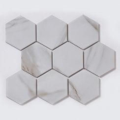 Hexagon Calacatta Matt (9.5cm x 9.5cm) 25.6cm x 19.7cm Mosaic Tile